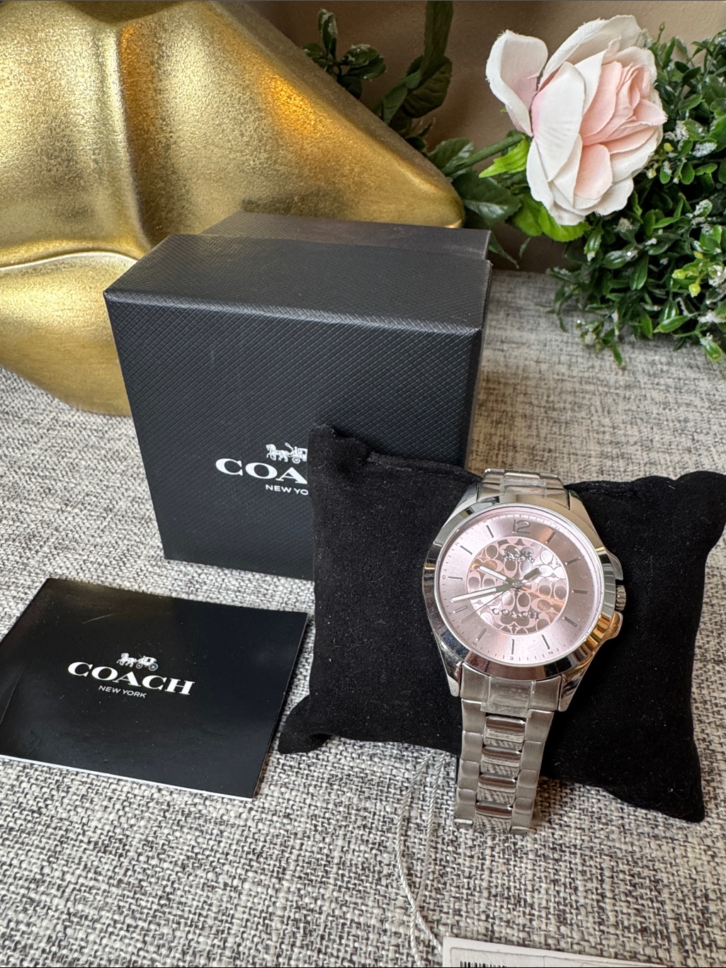 Coach Silver Stainless Steel Watch With Pink Dial